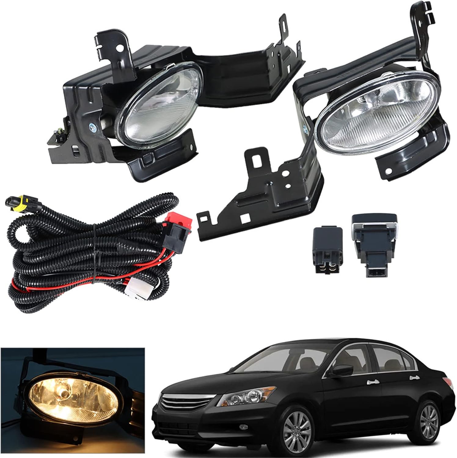 labwork 1 Pair Fog Lights Assembly Replacement for Honda Accord Sedan 2011-2012 Clear Lens with Bulbs Harness Switch Kit Driving Fog Light Lamp Driver and Passenger Side