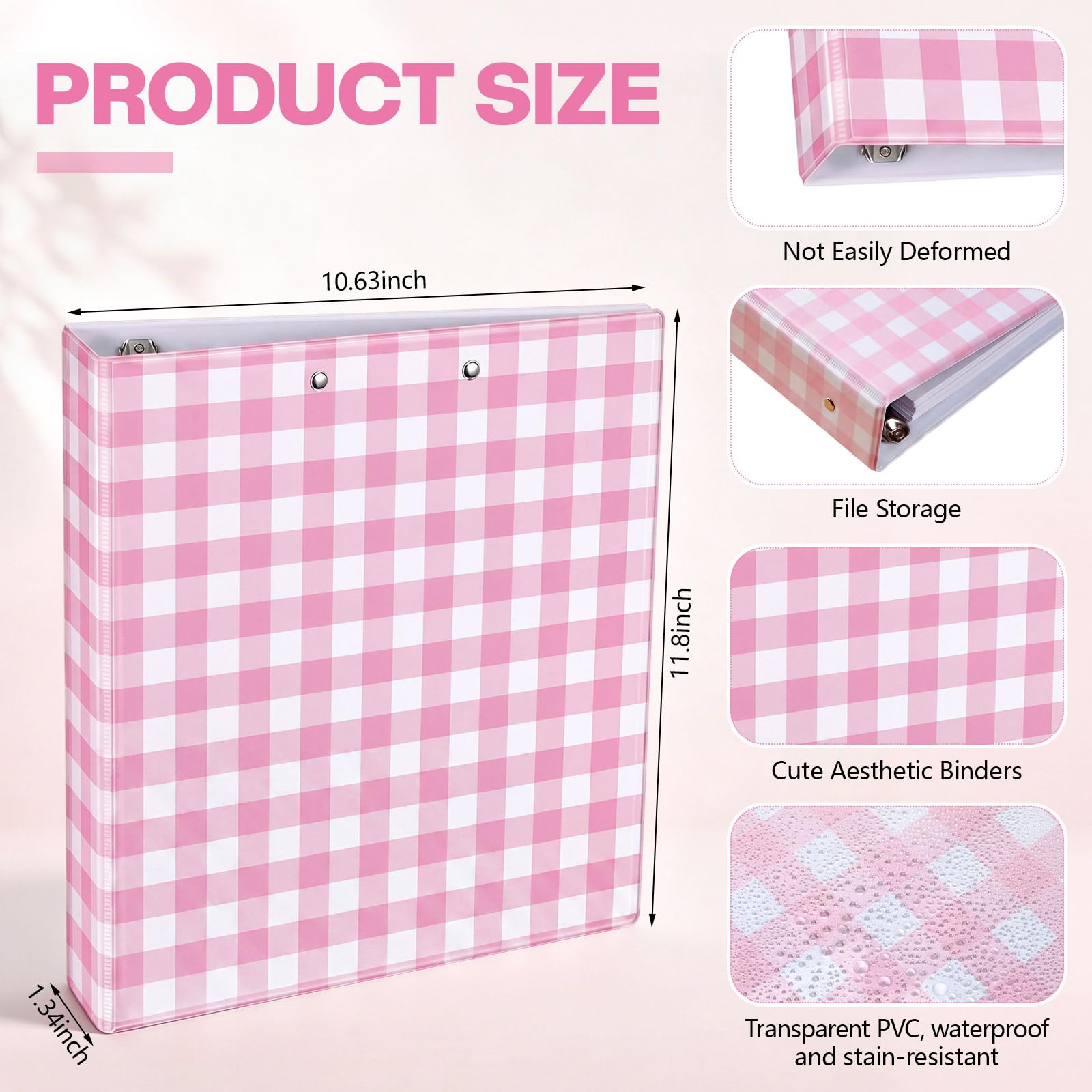 Colarr Raccoglitore a 3 anelli rosa a scacchi da 2,5 cm con tasche interne