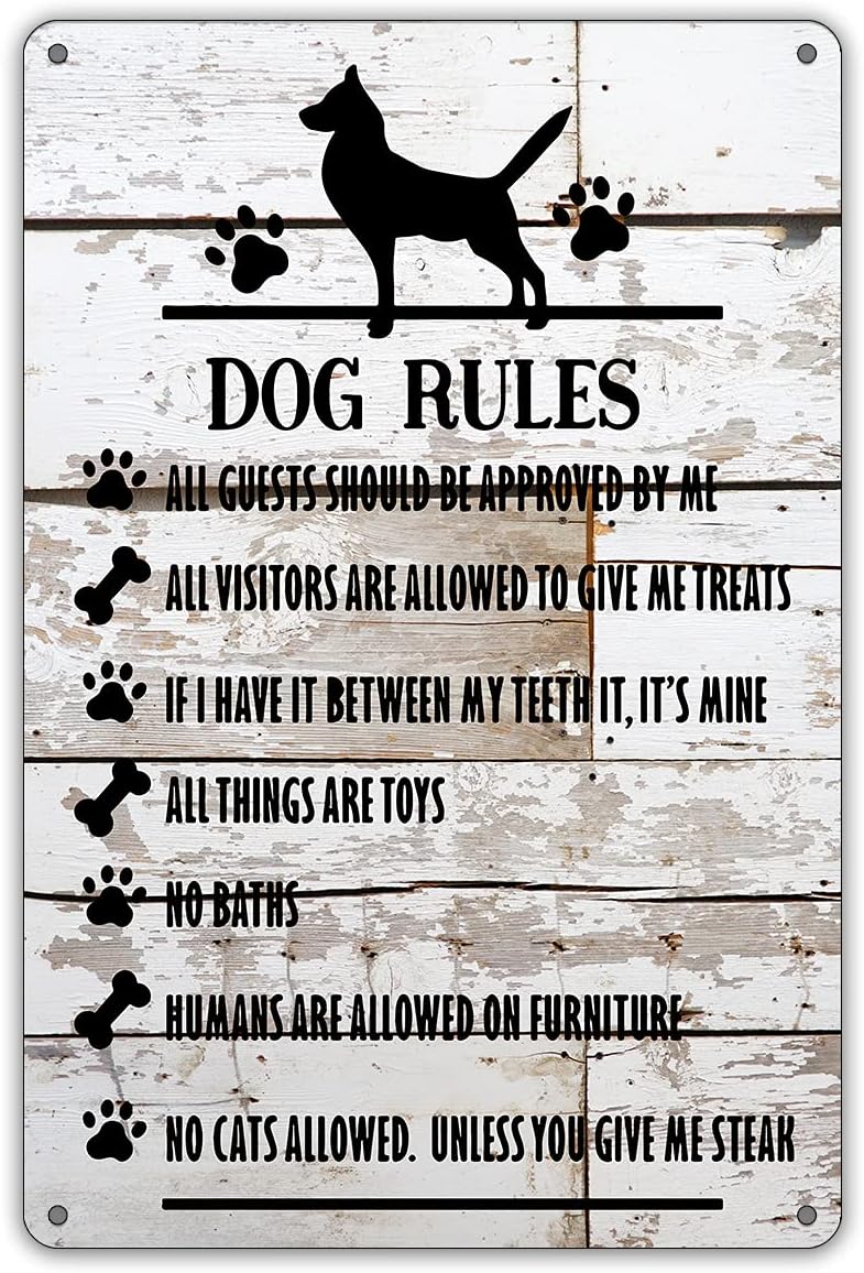 QIONGQI Funny Dog Rules Metal Tin Sign Wall Decor Farmhouse Rustic Signs with Sayings for Home Decor Gifts for Dog Lovers