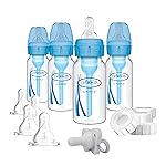 Dr. Browns Natural Flow Anti-Colic Options+ Narrow Breast to Bottle Pump & Store Feeding Set with Slow Flow Nipples, Baby Bottle Travel Caps and 100% Silicone HappyPaci One-Piece Pacifier, Blue