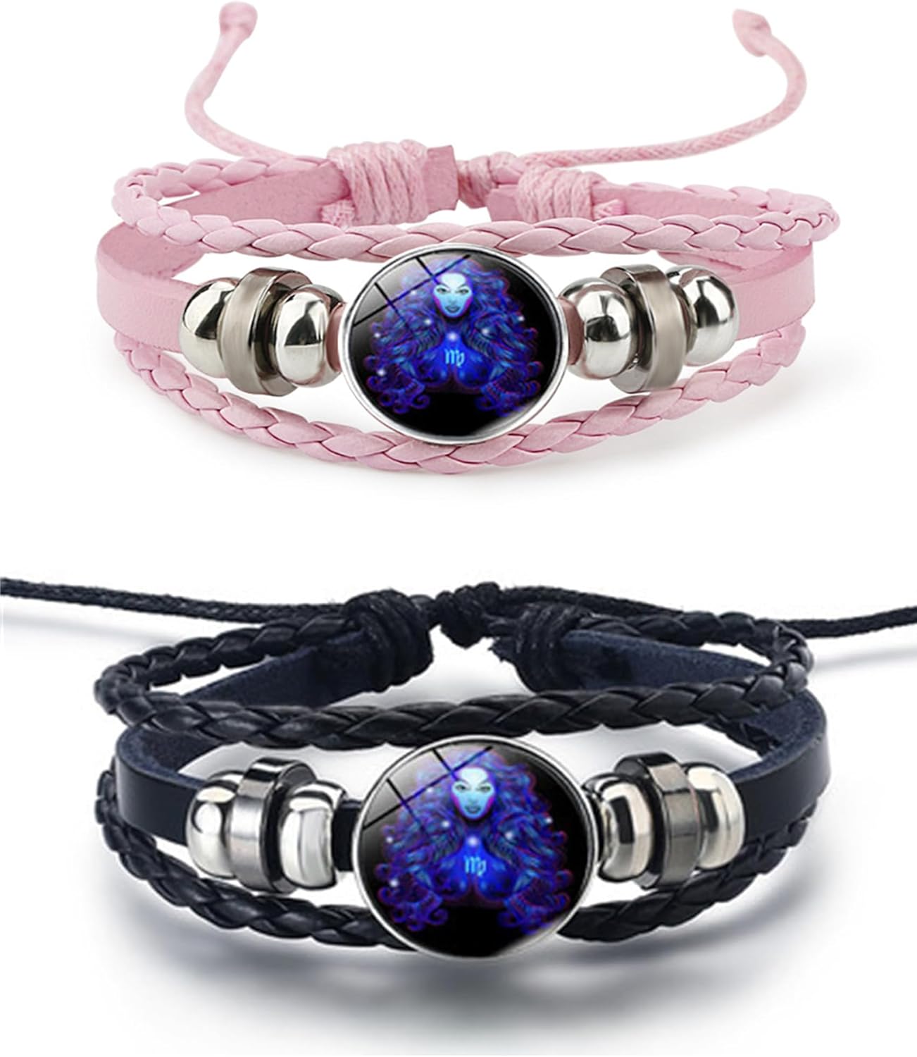 2Pcs Twelve Zodiac Leather Bracelet - Adjustable Zodiac Jewelry Accessory