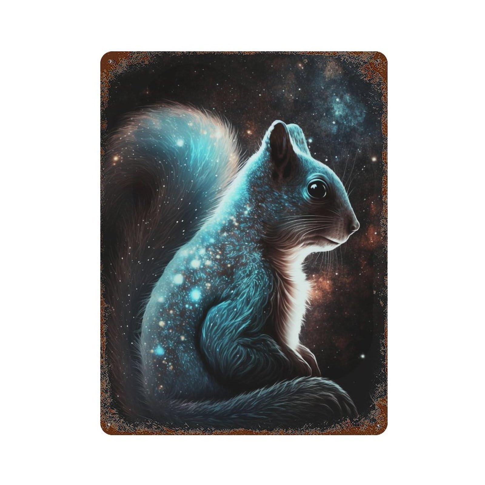 Cosmic Squirrel Art Print-15 Vintage Metal Tin Sign 15.7"x11.8", Decorative Metal Wall Art for Garage, Pub Or Kitchen