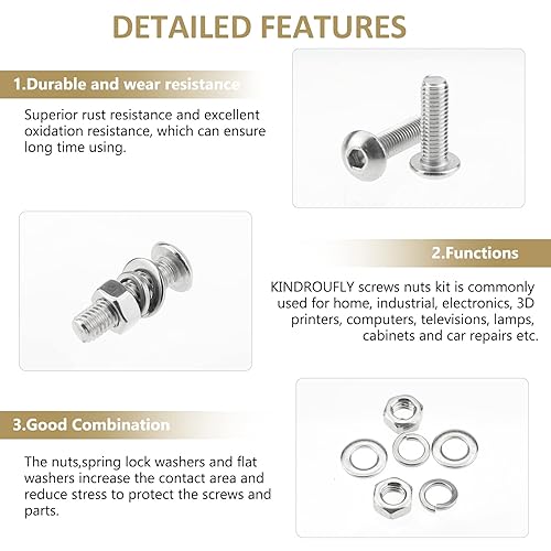Miniatura 4 de Kindroufly Juego de 242 piezas M5 x 68101216200.984 in, tornillos de cabeza de botón, tuercas y arandelas surtidas, acero inoxidable 304, rosca