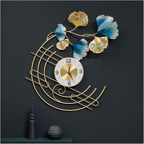 Miniatura 4 de Wall Clock Modern Art Clock Large Metal Clock for Living Room, Modern Ginkgo Leaf Style 3D Art Decorative Gold Quartz Round Shape Silent Movement