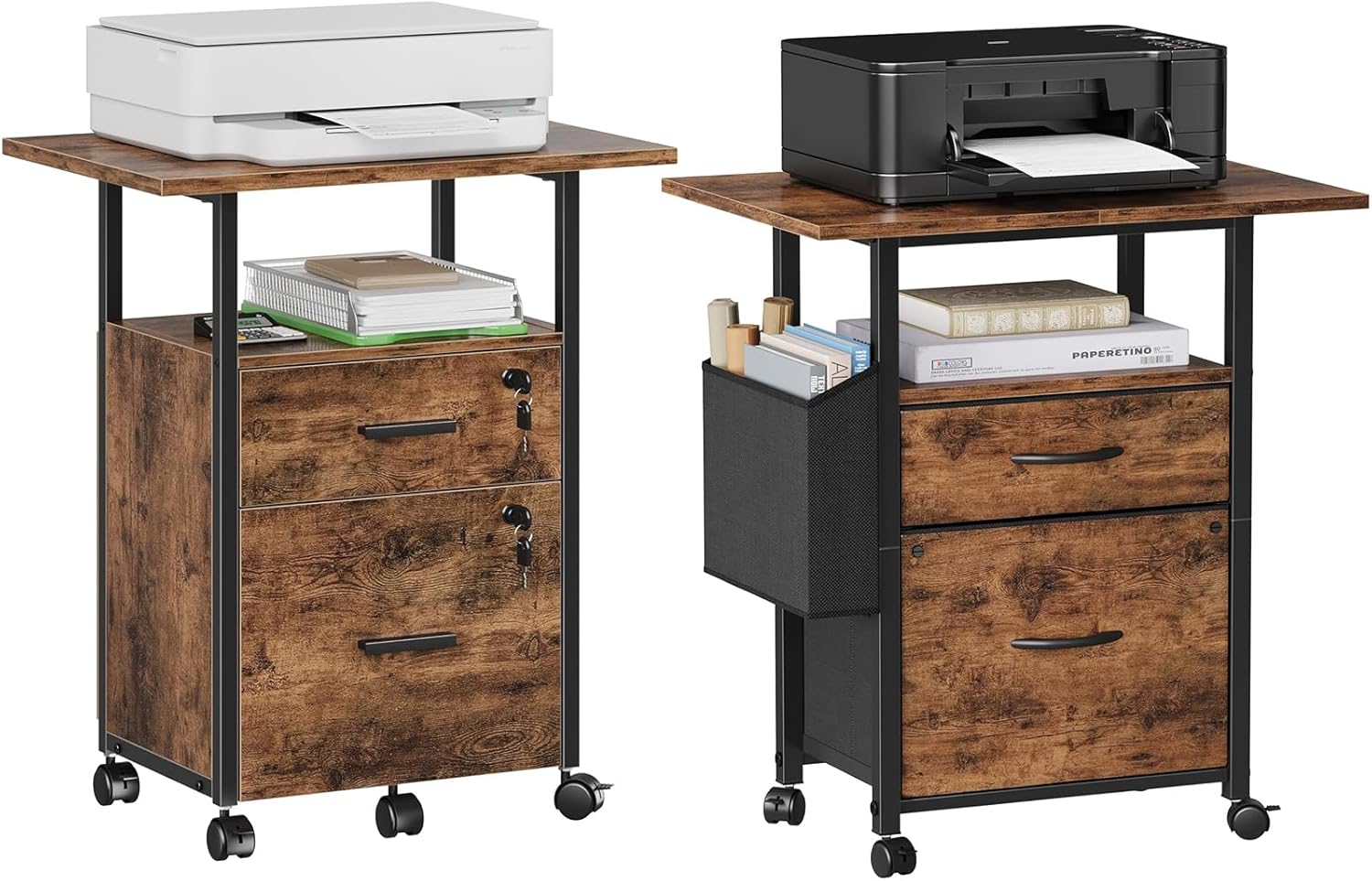GYIIYUO 2 Drawer File Cabinet with 24'' Extended Desktop, 2 Wood Drawer File Cabinet with 22'' Extended Desktop and Lock