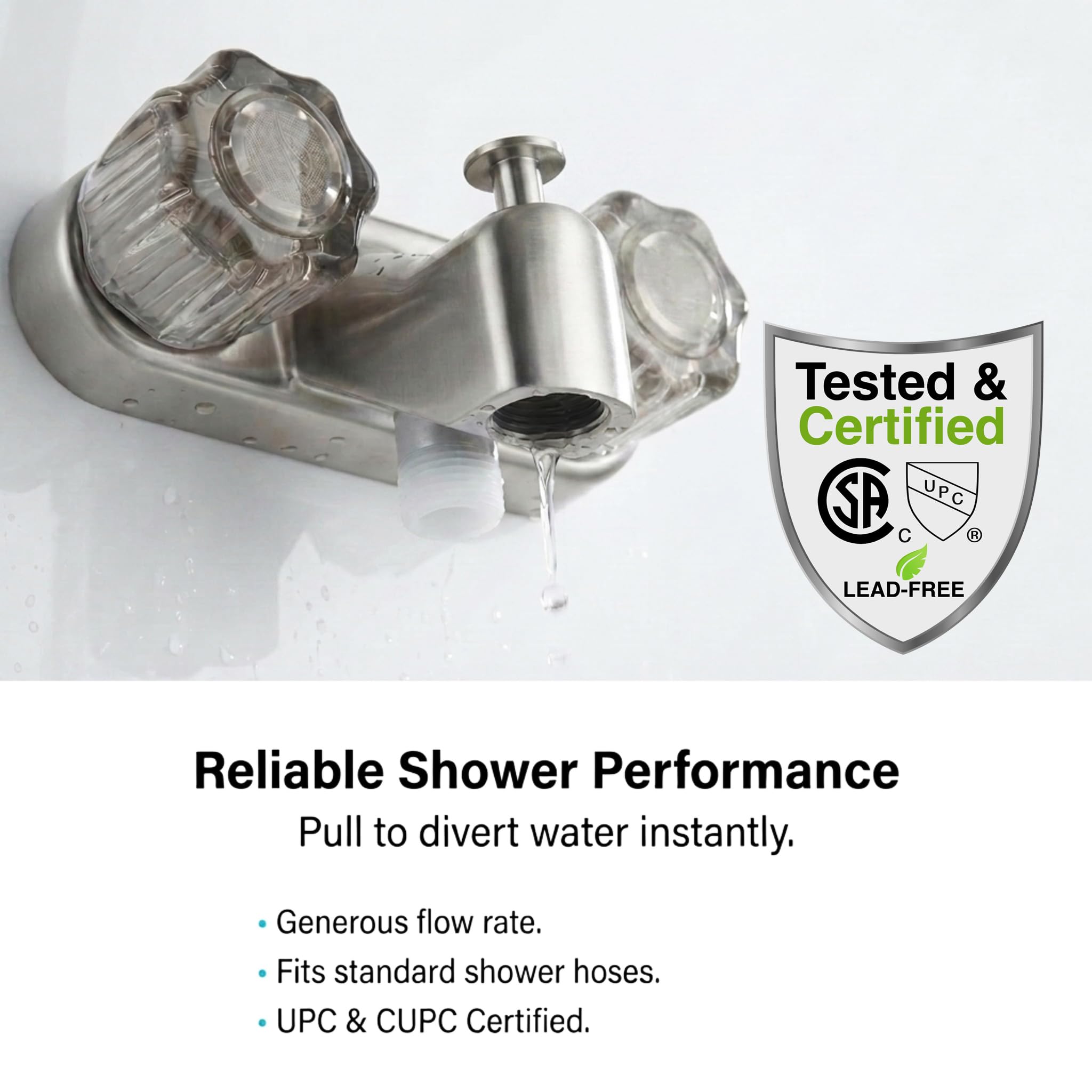 Dura Faucet - Grifo para bañera y ducha para vehículos recreativos, autocaravanas, remolque de viaje, etc., pomos acrílicos