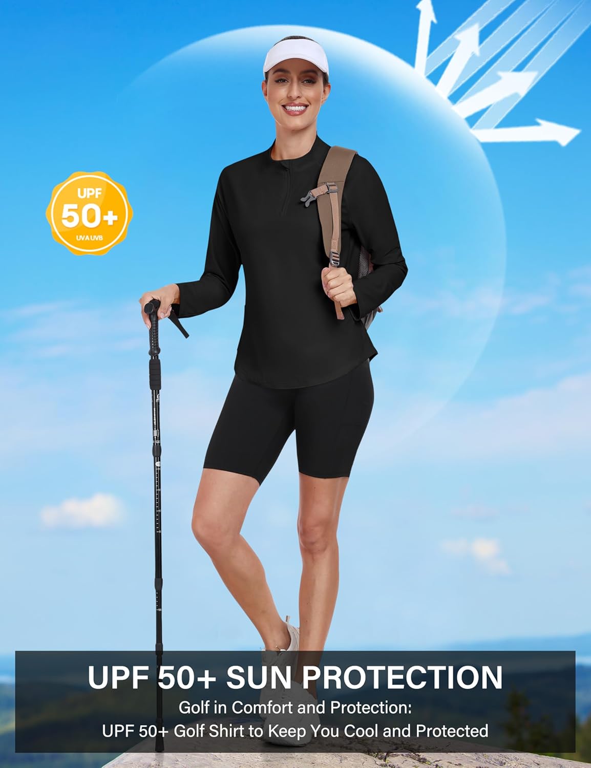 MoFiz Women's Golf Polo Shirts Long Sleeve 1/4 Zip UPF 50+ UV Sun Protection Quick Dry Workout Hiking Athletic Tops - Image 3