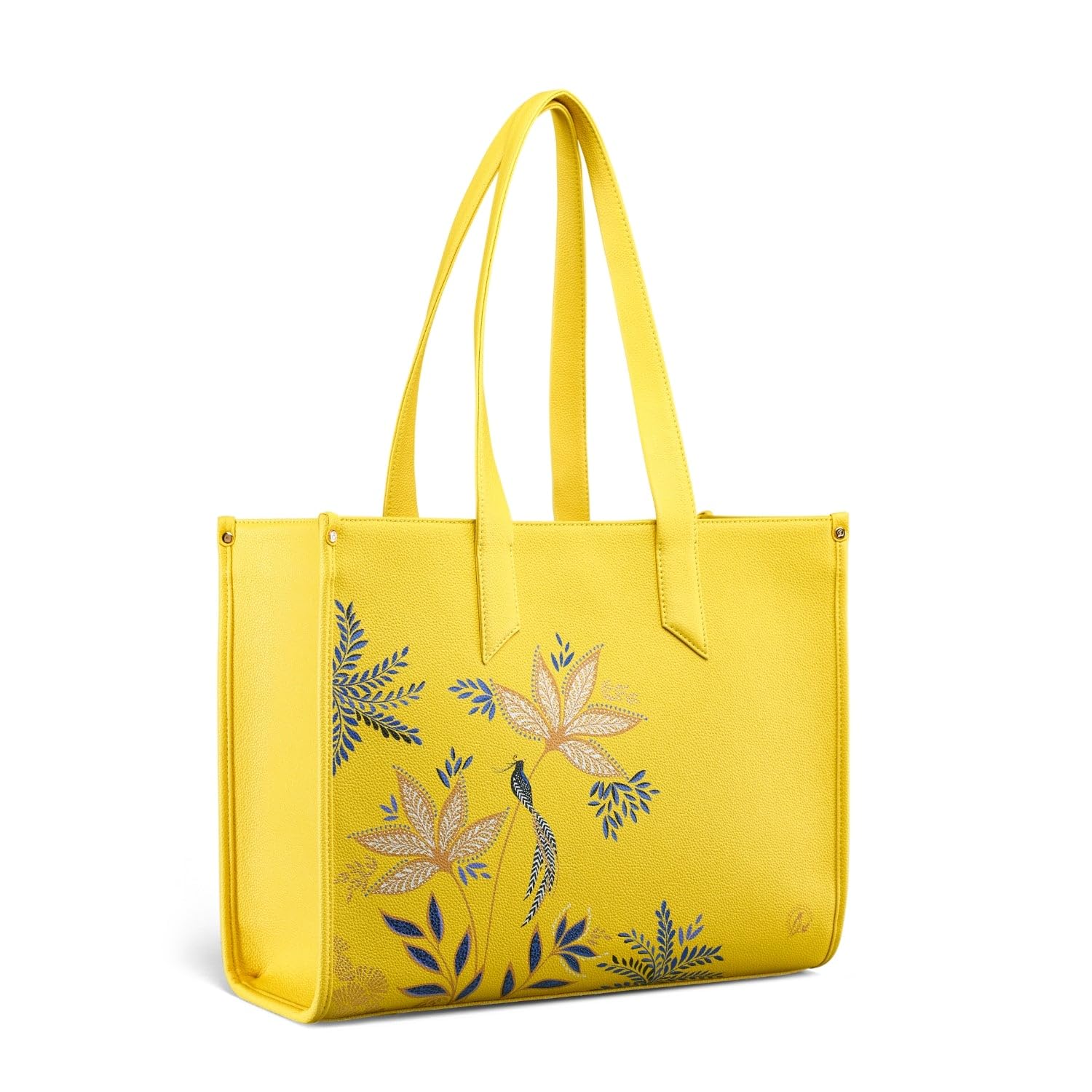 Sara Miller London Box Tote, Women's Bag for Work, Travel, Laptop, Large Shoulder Handbag with Clasp Closure, Botanic Yellow