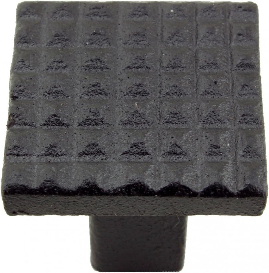 Renovators Supply Manufacturing Black Wrought Iron Cabinet Knob Pull Square Grid Design with Hardware Pack of 4