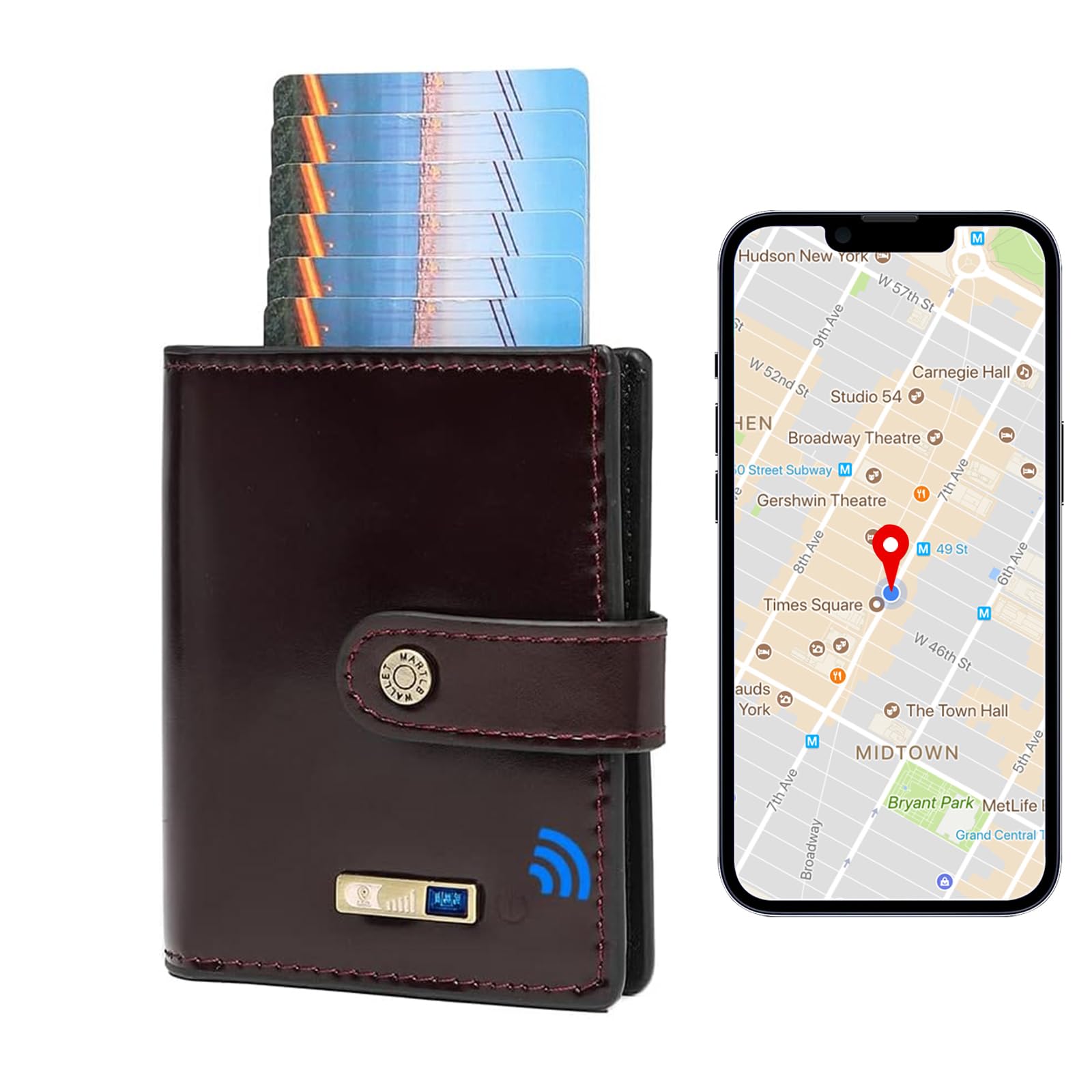 Anti-Lost Bluetooth Wallet Tracker & Finder, Slim Wallets for Men, Minimalist Mens Wallet Credit Card Holder Gifts with Box (Burgundy)-image-30