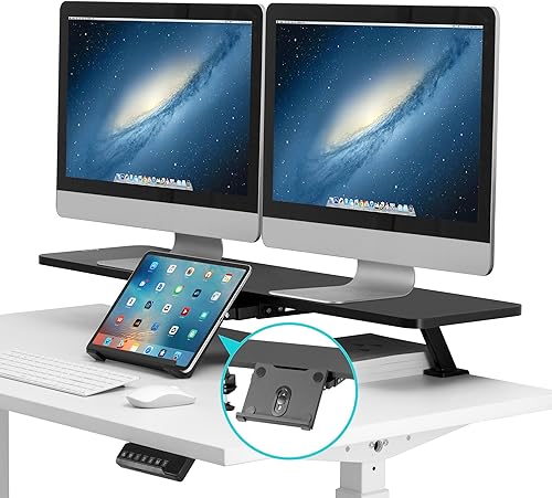 AVLT Soporte de escritorio con abrazadera para monitor de 32 pulgadas con abrazadera para monitor con soporte deslizante para portátil, tableta,