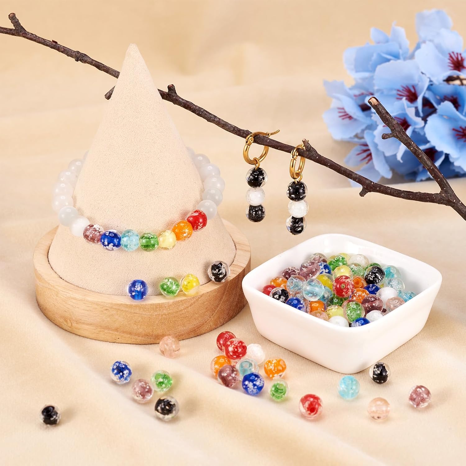 Cheriswelry 100pcs Luminous Handmade Lampwork Round Beads 8mm Glass Loose Spacer Ball Beads Crystal Handcraft Bracelet Beads Charms Mixed Color for DIY Earring Anklet Necklace Jewelry Making - Image 3