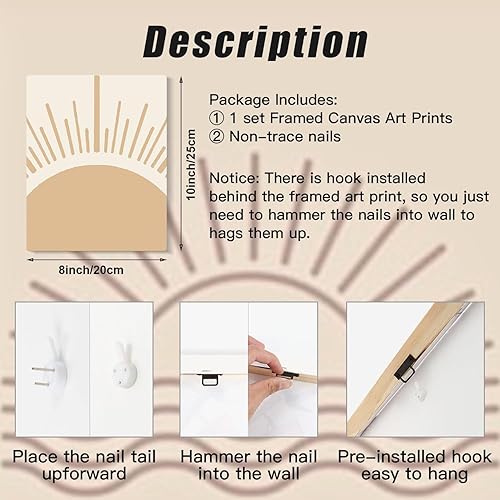 Miniatura 7 de HPNIUB Decoración bohemia para pared, diseño de línea natural Yello Sun Rising on the Horizon, juego de 3 piezas (8 x 10 pulgadas, enmarcado),