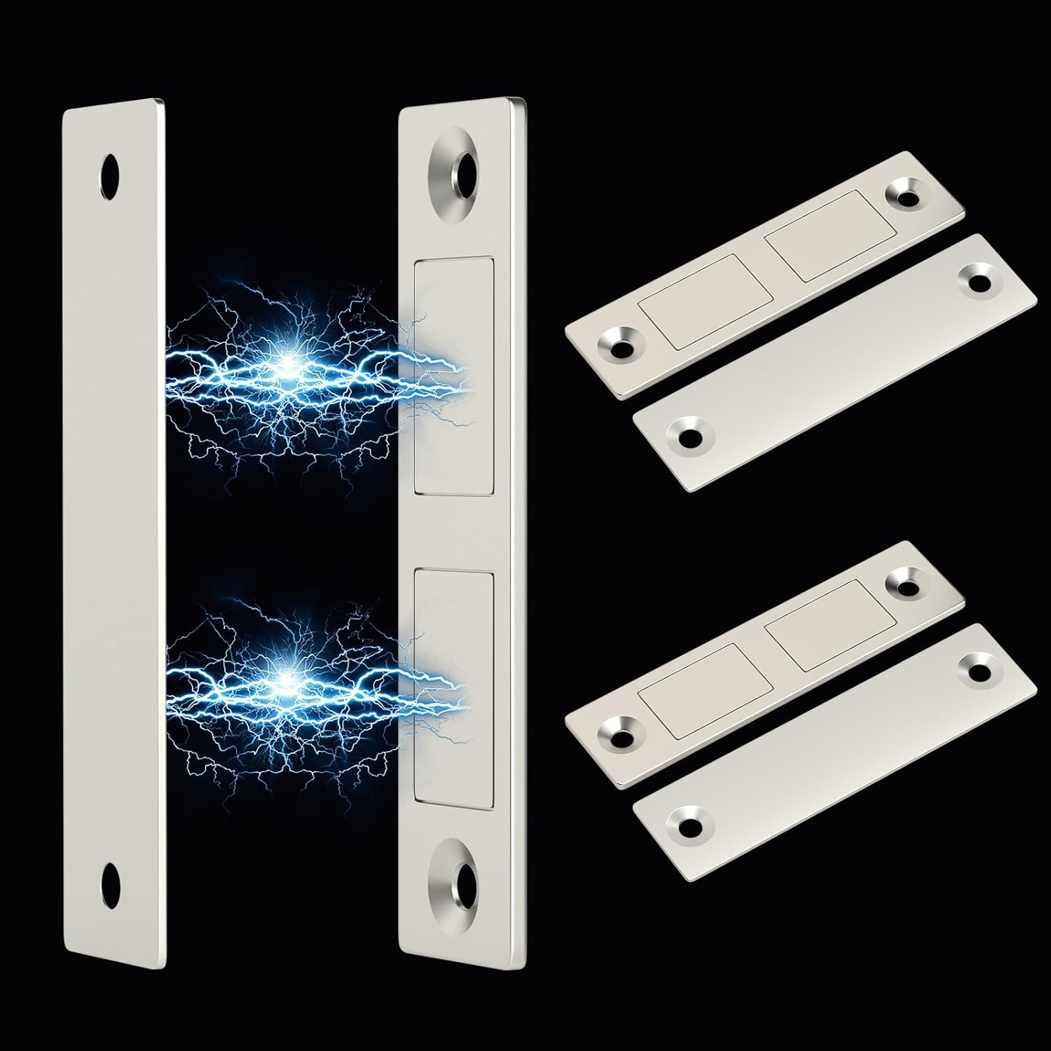 Magnetic Door Catch, ZUONAI Heavy Duty Cabinet Magnets for Closure Double Magnetic Cabinet Door Catch Black Drawer Magnets Strong Hold for Closet, Wardrobe, Cabinets (3, Silver)