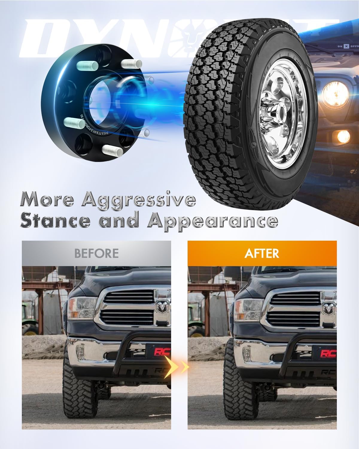 dynofit 5x5.5 Wheel Spacers 1.5 inch for 2012-2018 Ram 1500 and 2019-2024 Classic Ram 1500, M14x1.5 Thread Pitch 77.8mm Hub Bore 1.5" Thickness | 5x139.7 Real Forged Spacers Kit, Set of 4 Pcs