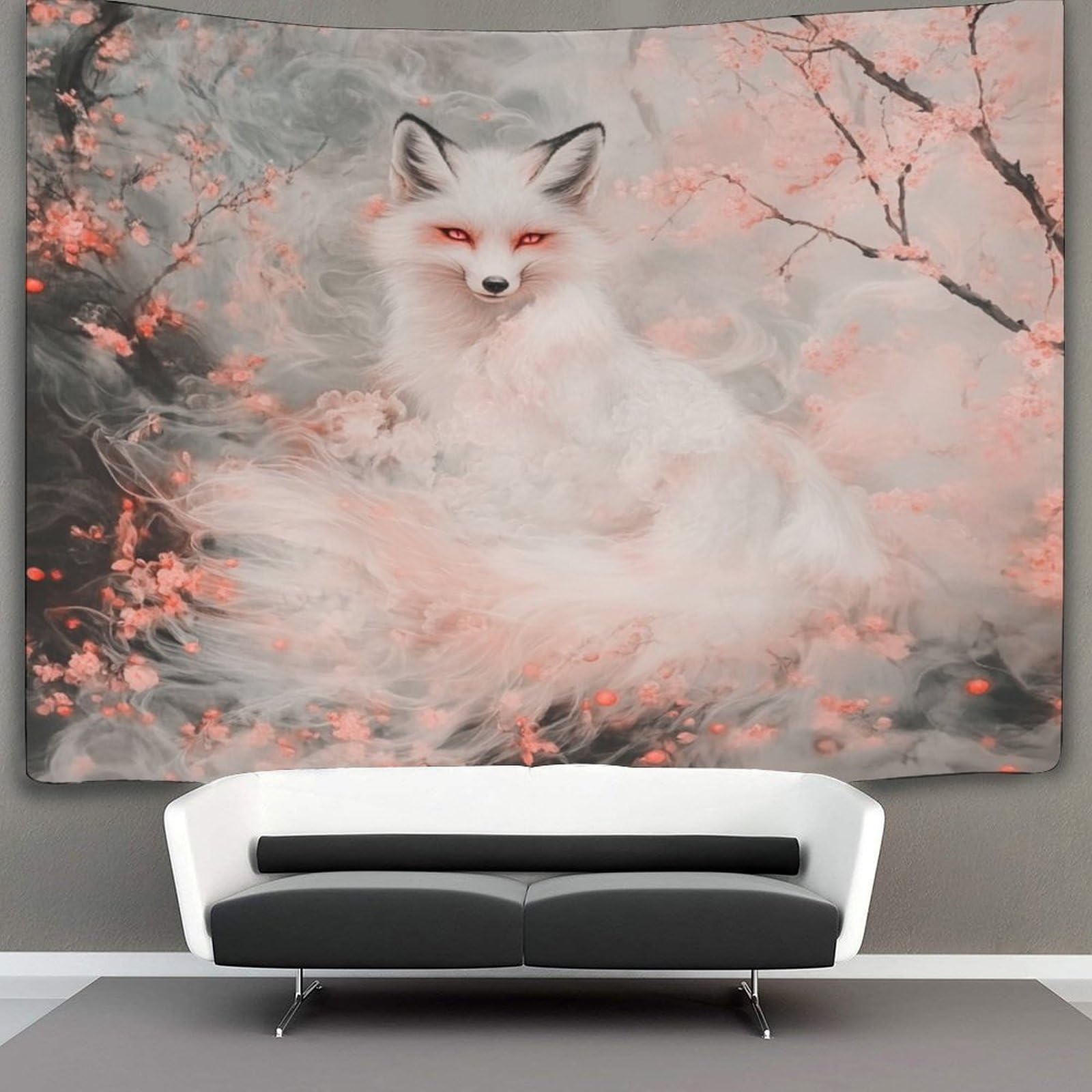 kaiyun Peach Forest Pink Smoke Tapestry Wall Hanging Nine Tailed Fox Tapestry Tapestries for Bedroom Living Room Dorm Decor 70cmx100cm