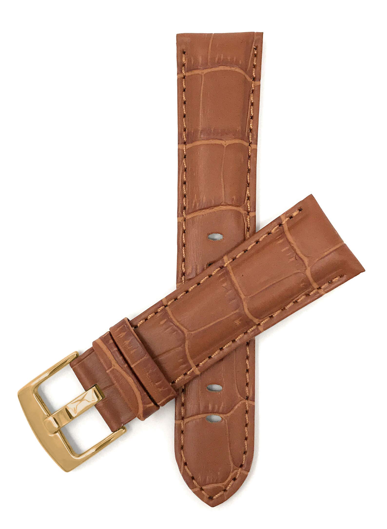 Bandini 24mm Mens Leather Watch Band - Alligator Pattern Leather Watch Strap - Replacement Watch Band for Classic and Smart Watch - Camel 24 mm Watch Band - Gold Buckle