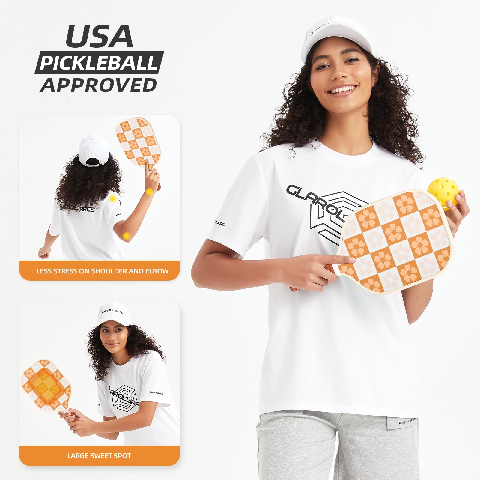 Set di 2 racchette da pickleball, set di 2 racchette da pickleball, superficie in fibra di vetro e nucleo a nido d'ape in PP da 13 mm, manico traspirante, 4 palline per interni ed esterni, 1 borsa