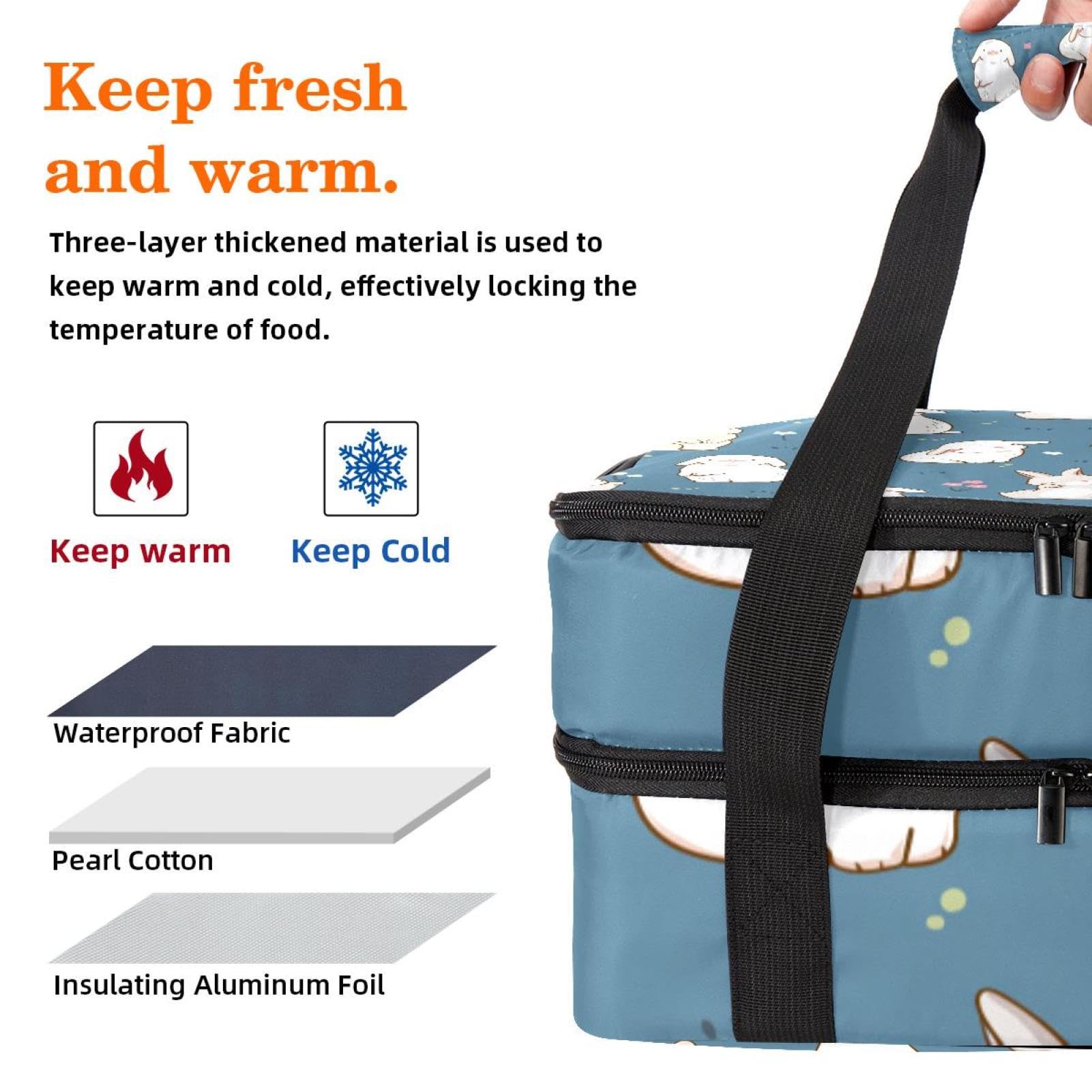 Grand sac à déjeuner isotherme pour homme et femme, double couche, étanche, étanche, réutilisable, sac fourre-tout pour le travail, l'école, le pique-nique, la plage, le camping, les voyages, motif