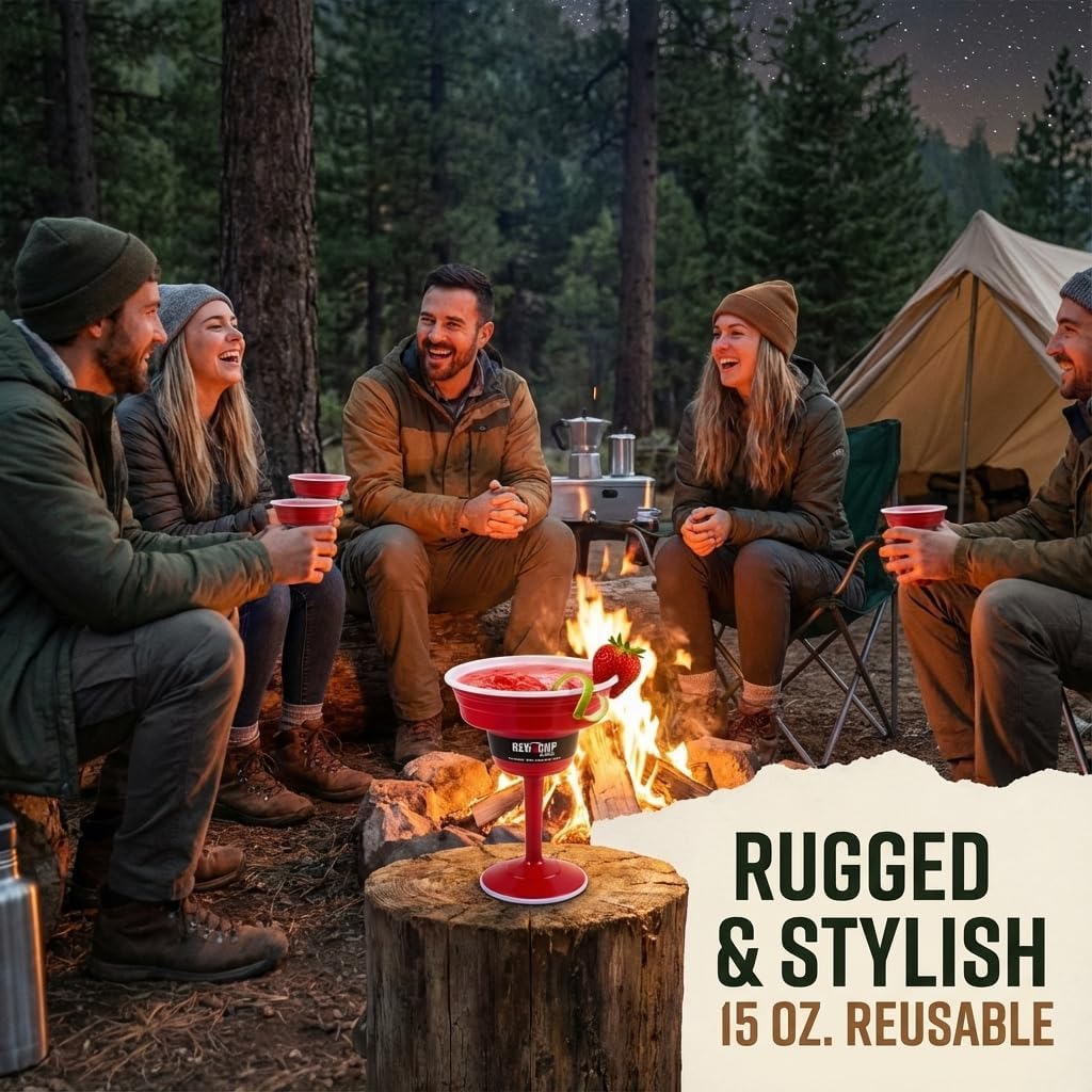 Red Cup Living Reusable Plastic Margarita Glasses with Stem 15 oz – Shatterproof Cocktail Cups, Durable Party Stemware for Pool, Patio & Outdoor (4)