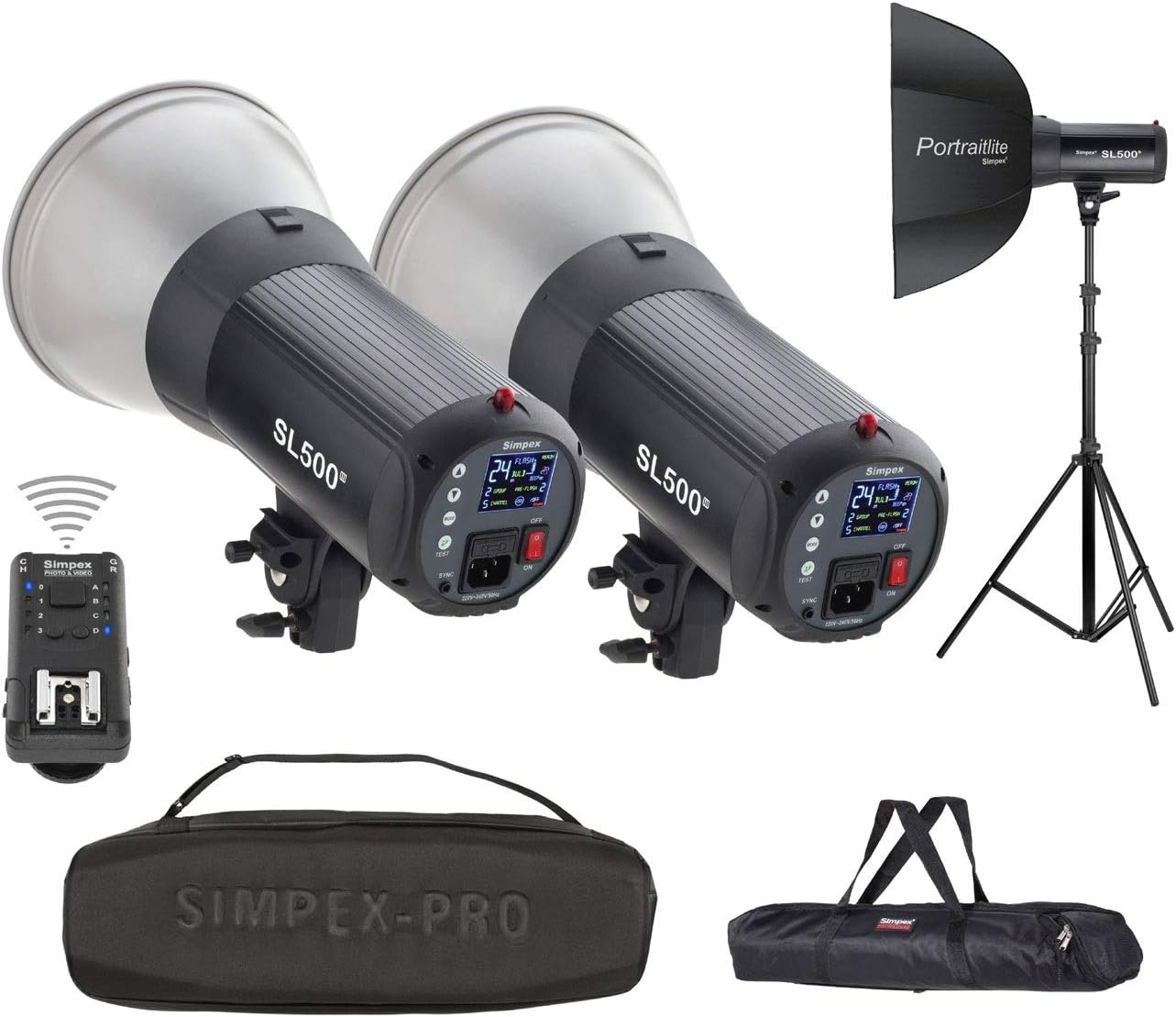 Simpex SL 500 kit Studio Light kit 500w Including 2 x Lights, 2 x Octa 95 Soft Box, 1 Remote Controller, and 1 Carry Bag