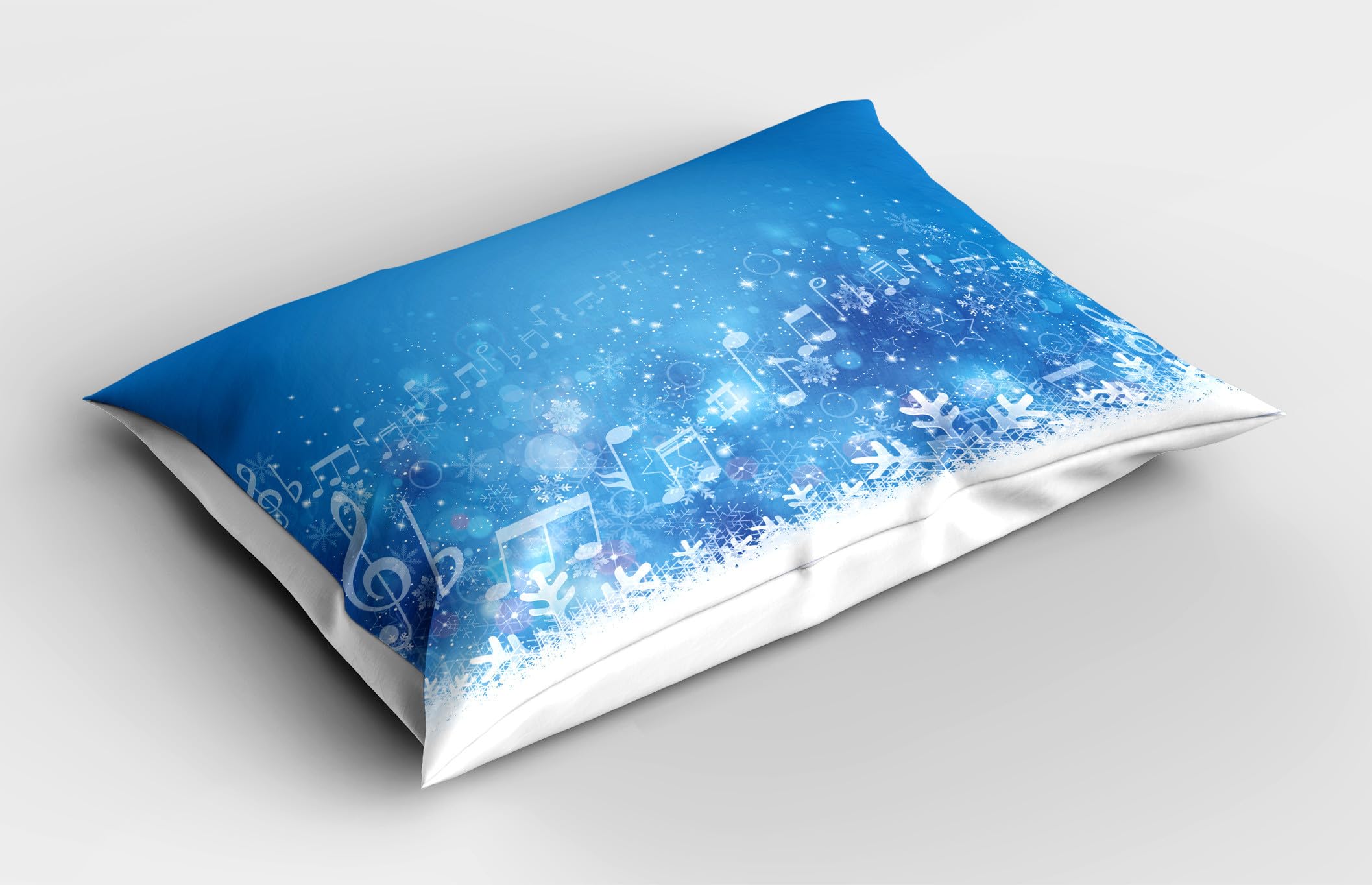 Ambesonne Winter Pillow Sham Set of 2, Music Inspired Winter Imagery Notes and Snowflakes Illustration Seasonal Image, Quality Microfiber Bedding Item for All Seasons, 36