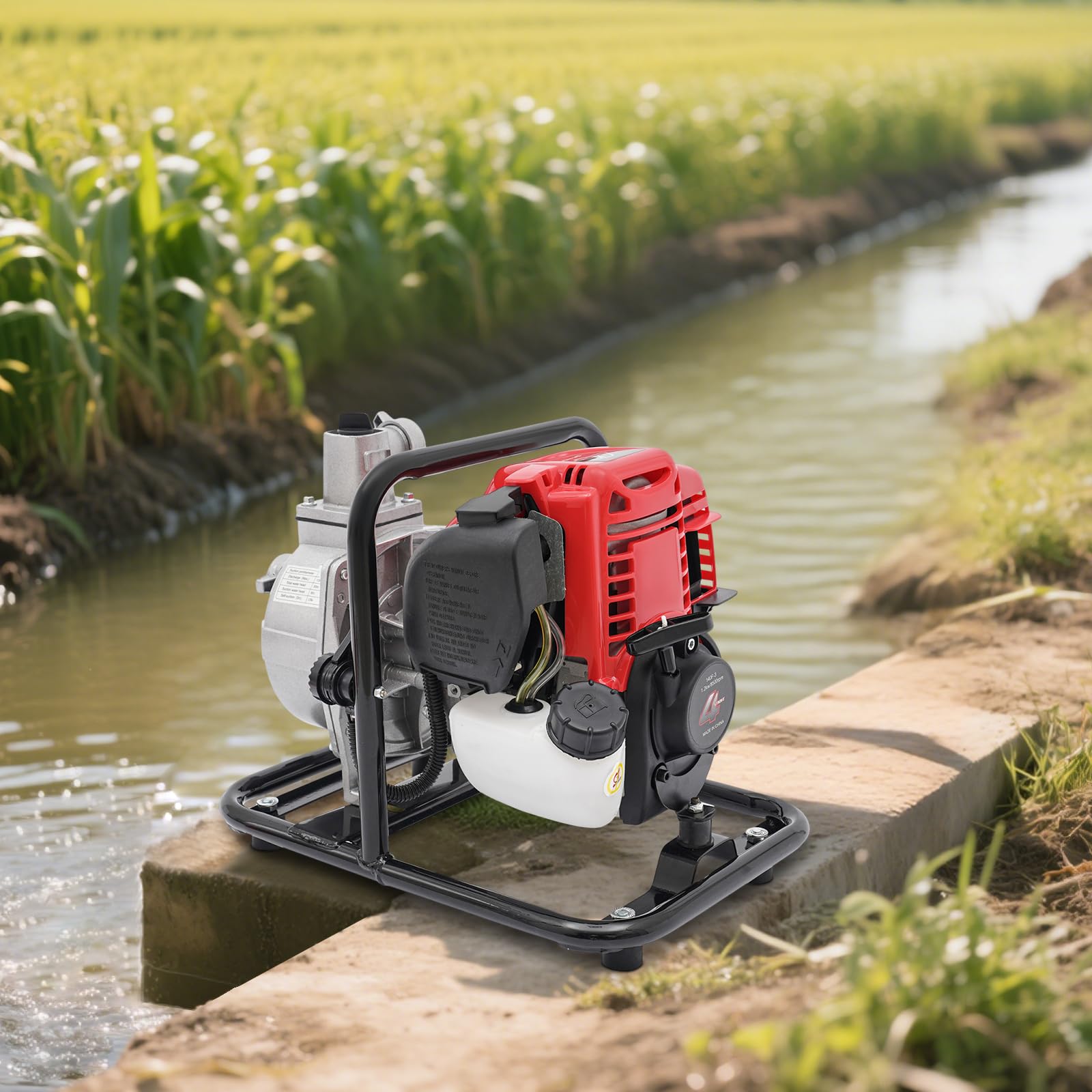 Bomba de agua a gas de 4 tiempos, bomba de agua, bomba de jardín, portátil, a gas, alta presión, riego de jardín, motor de 1,2 kW con 38 cm3, 10500 rpm, 35,66 gal/min