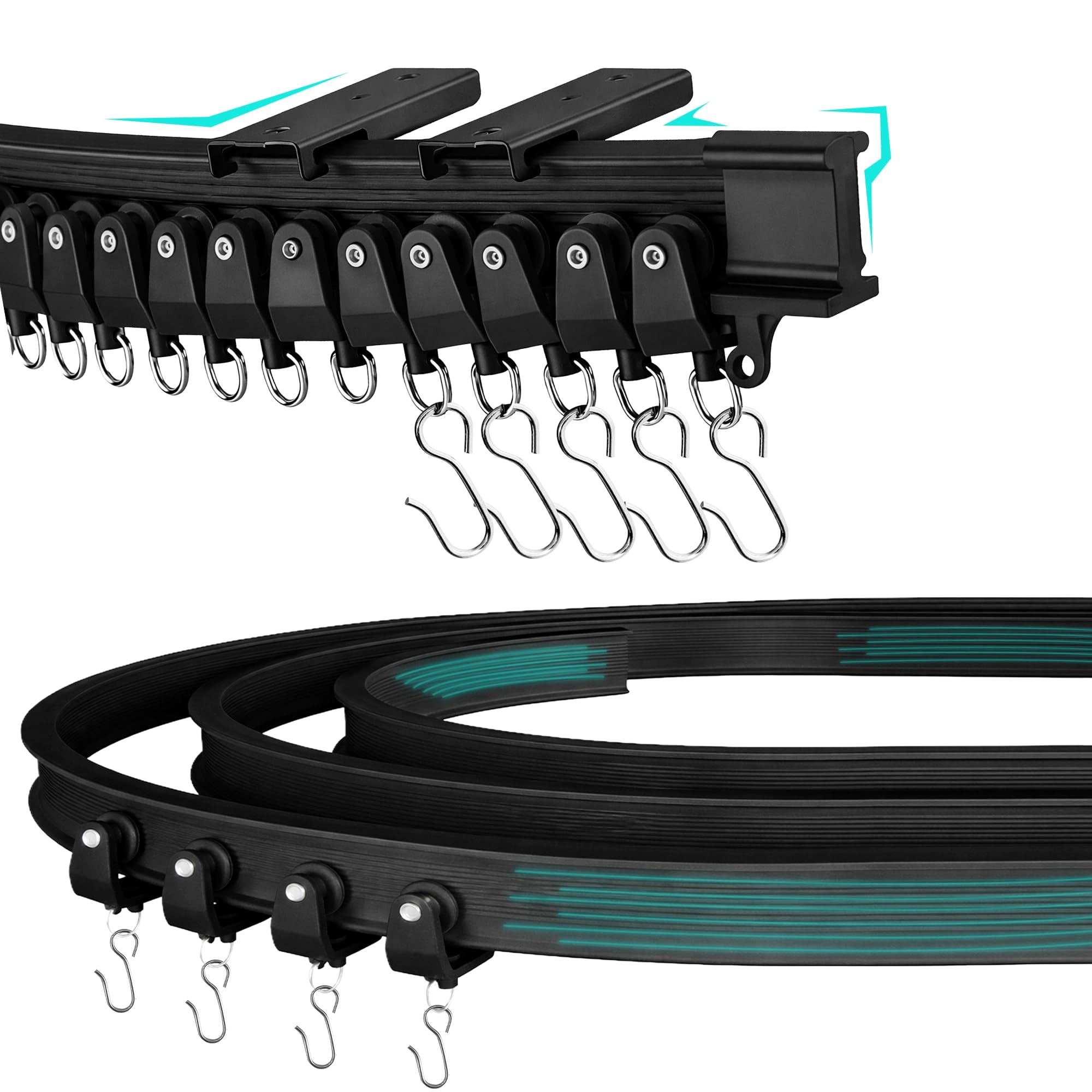 3.5 Meter Flexible Curtain rail track [CEILING MOUNT] - Black Heavy duty ceiling curtain track for Bay window, Rooms Divider, Shower curtain rail track - Swish curtain track - Bay window curtain rail