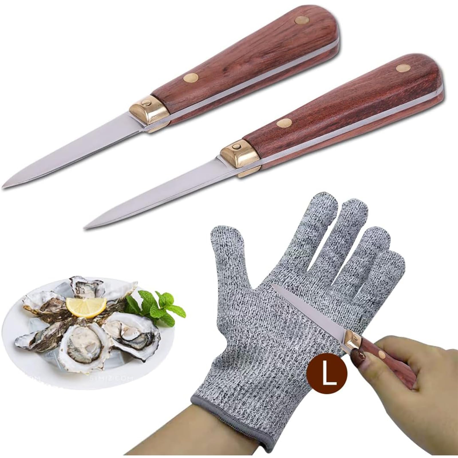SPEENSUN Oyster Knife Set - 2 Knives and 1 Pair of Gloves, Secure and Durable, Best for Oyster Shucking