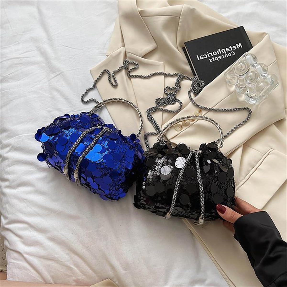 RomanticDesign Women Sparkly Sequin Clutch Purse Glitter Metal Tassel Evening Handbag Crossbody Bag for Party Prom Banquet | Sparkly, Sequin, Glitter, Metal Tassel, for Party, for Prom - Image 2