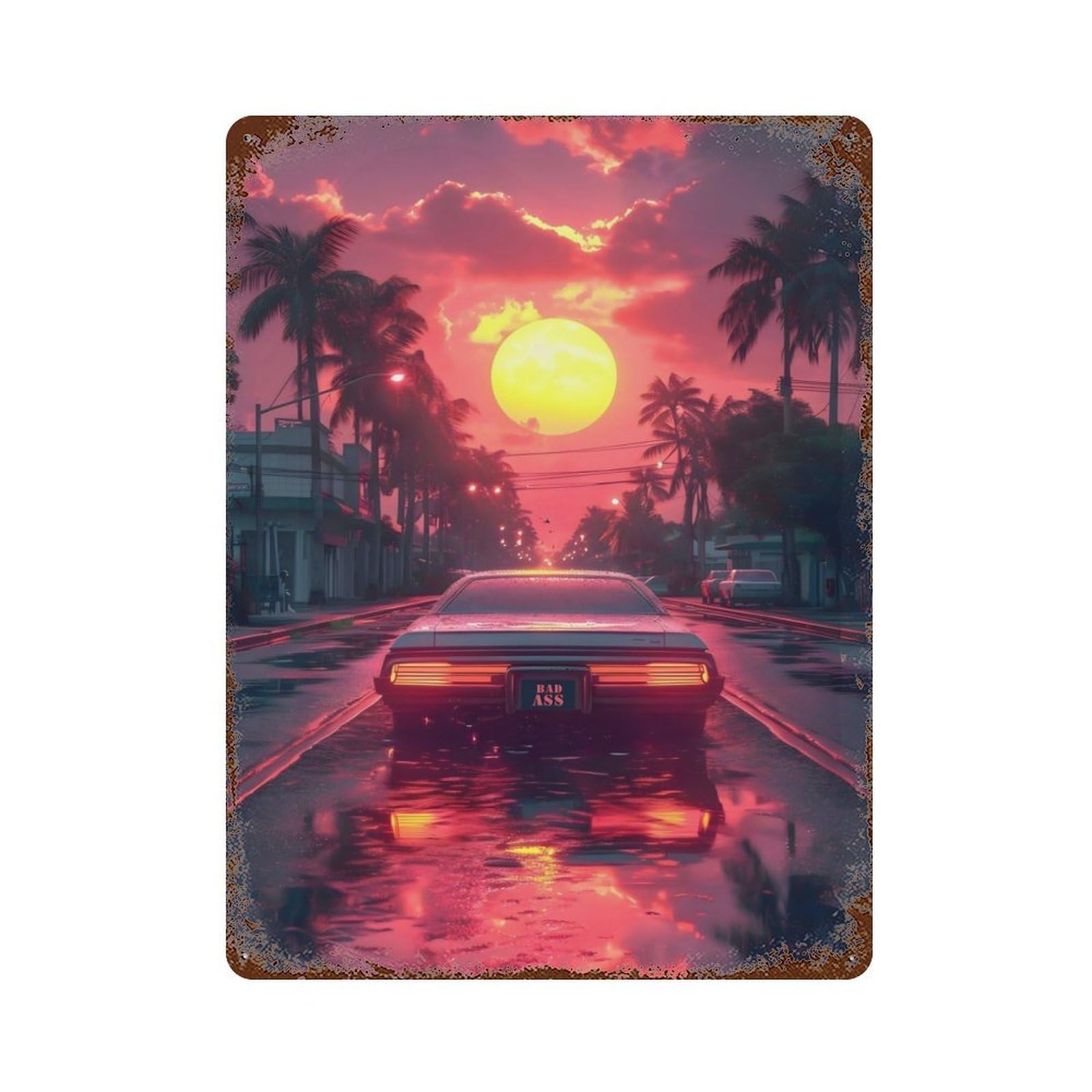 Rust Effect Synthwave Poster Aged Metal Wall Plaque 15.7"x11.8", Farmhouse Wall Decor for Office, Studio And Wall Decor