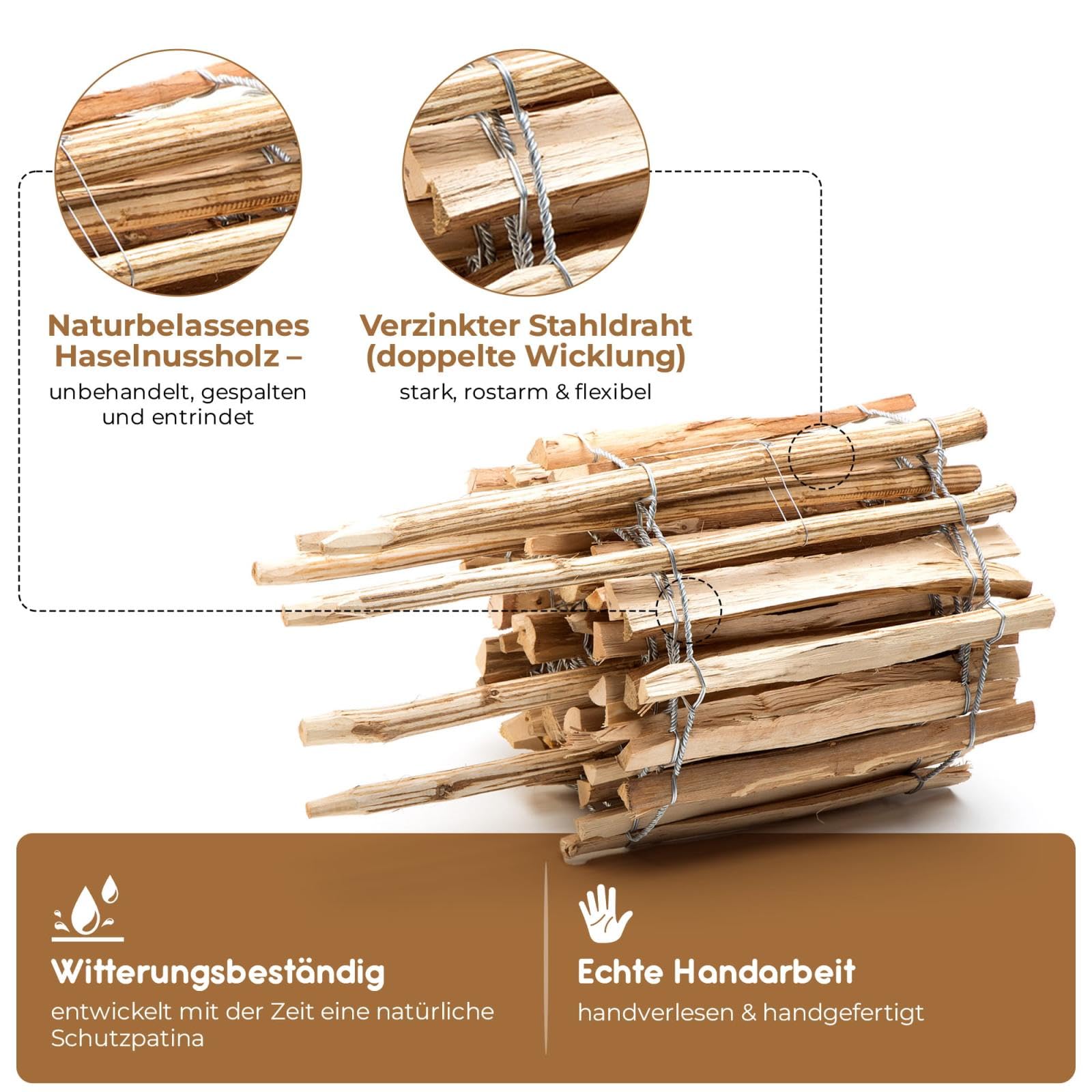 BOOGARDI Beeteinfassung Holz · Mini-Zaun in 6 Größen · Staketenzaun 35 cm hoch x 300 cm lang (Lattenabstand 7-9cm) · Garten Beetumrandung Steckzaun · Kleiner Gartenzaun zum Stecken