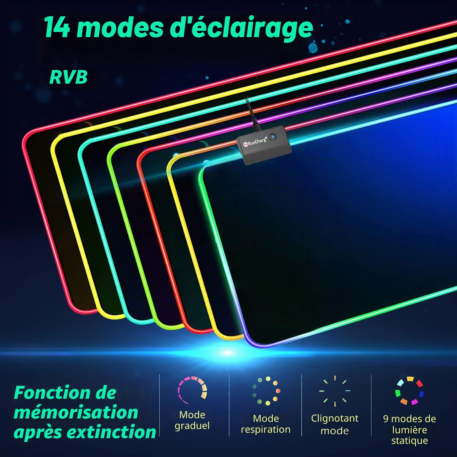 Grand Tapis Souris Jeu RGB XXL avec LED Lumineuse pour Clavier, surdimensionné, Base en Caoutchouc antidérapant, imperméable, pour MacBook, Ordinateur Portable, Manga Girl 39,9 x 89,9 cm