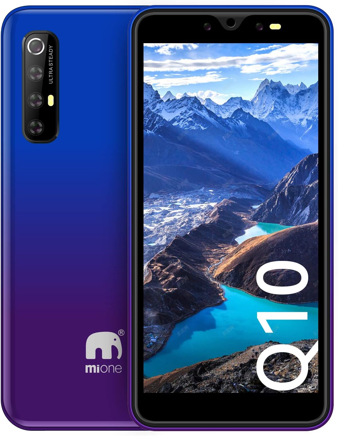 Mione Smartphone Q10, 5.5in HD Display, Dual SIM 8GB ROM 2GB RAM, 3G LTE Andriod Phone, 2800mAh Battery (blue Purple)