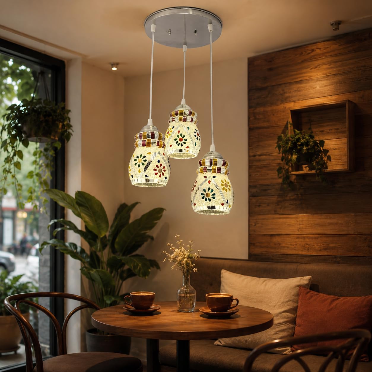 Tripping Ceiling Pendant 3 Light Hanging Light/Chandelier Jhoomer Antiques Mosaic Traditional Glass Modern Decorative Ceramic Classic Lamp -Adjustable (Multicolour) E27 Bulb 27Watt(Ac)-image-1