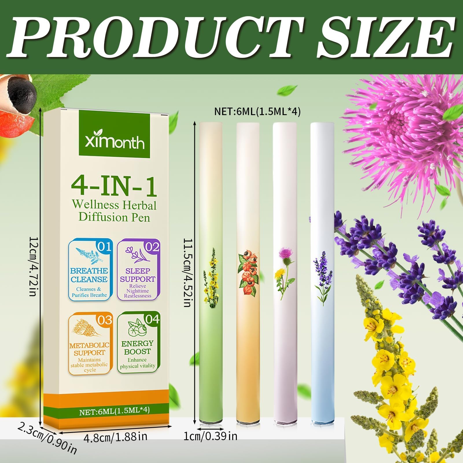 4 pezzi Purificatore Polmonare alle Erbe di Verbascum, Purificatore Polmonare Verbascum, Penna Diffusore Aggiornata alle Erbe, Aromaterapia Verbascum Pulizia Polmonare Inalatore, per Uomini Donne