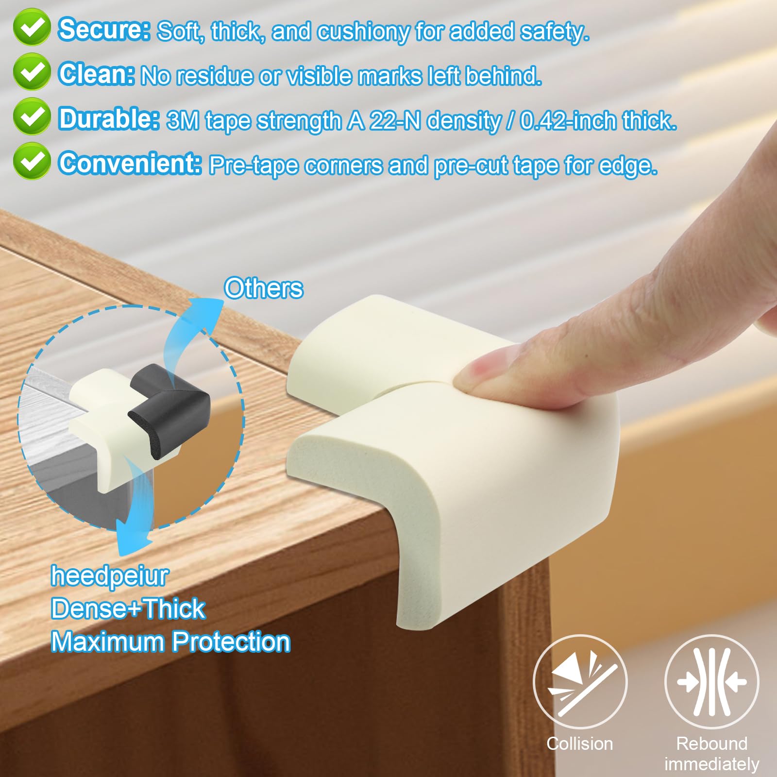 9 Pcs Baby Edge and Corner Protector Set, 8 Foam Guards, 2m U Shape Safety Strip for Kids Table Protection, Coffee Table - Image 3