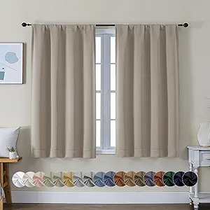 Simplebrand Ava Stone Short Blackout Curtains for Bedroom 45 Inches Long 2 Panels Set, Solid Thermal Insulated, Energy Saving Window Treatment Curtains Blackout Drapes, W40 x L45 Inch, Stone