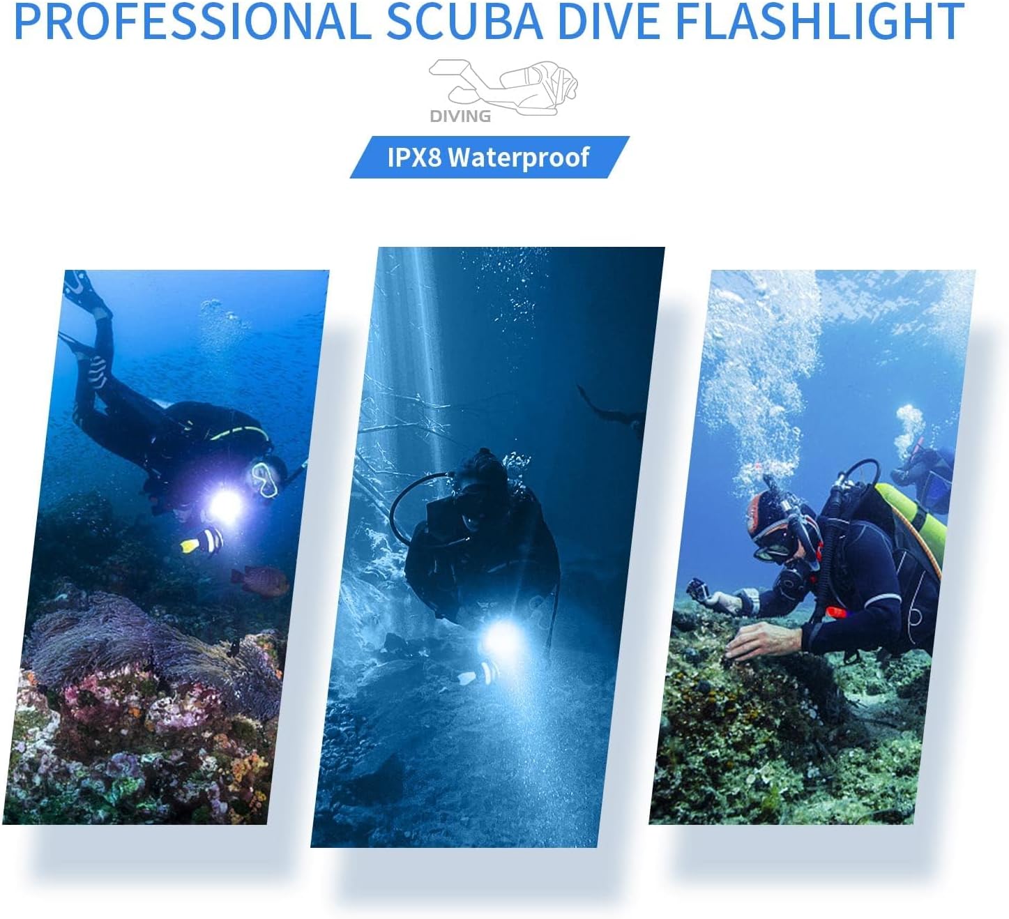 Wurkkos DL06 Dive Light, 15000 Lumens Scuba Diving Light, Type-C Rechargeable, 6*XHP50 LEDs, 100 Degrees Narrow Beam Angle, IPX8 Waterproof Flashlight for Night Diving Cave Exploration - 6000K