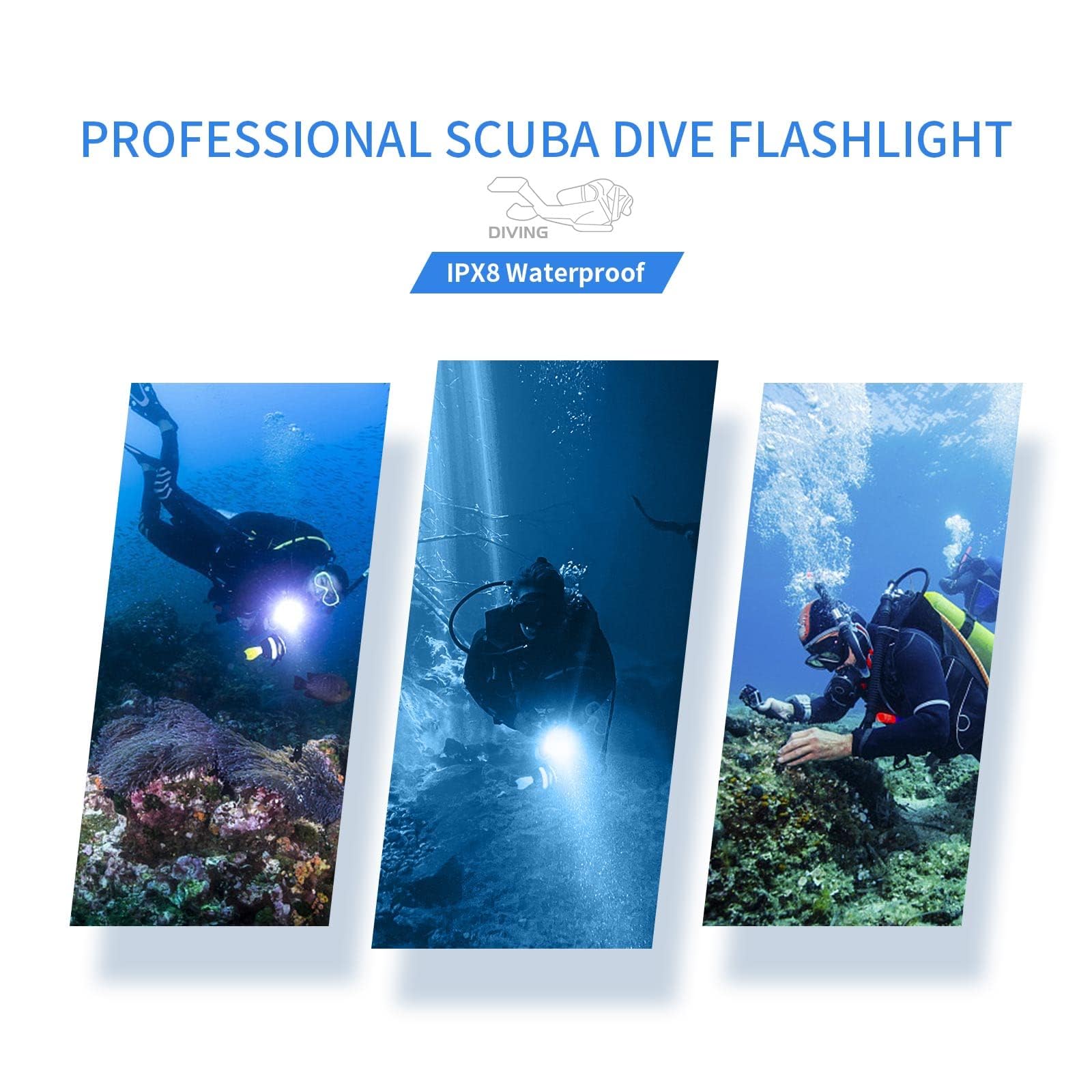 Wurkkos DL06 Lampe de plongée 15 000 lumens, rechargeable de type C, 6 LED XHP50, angle de faisceau étroit de 100 degrés, lampe de poche étanche IPX8 pour la plongée de nuit et l'exploration des