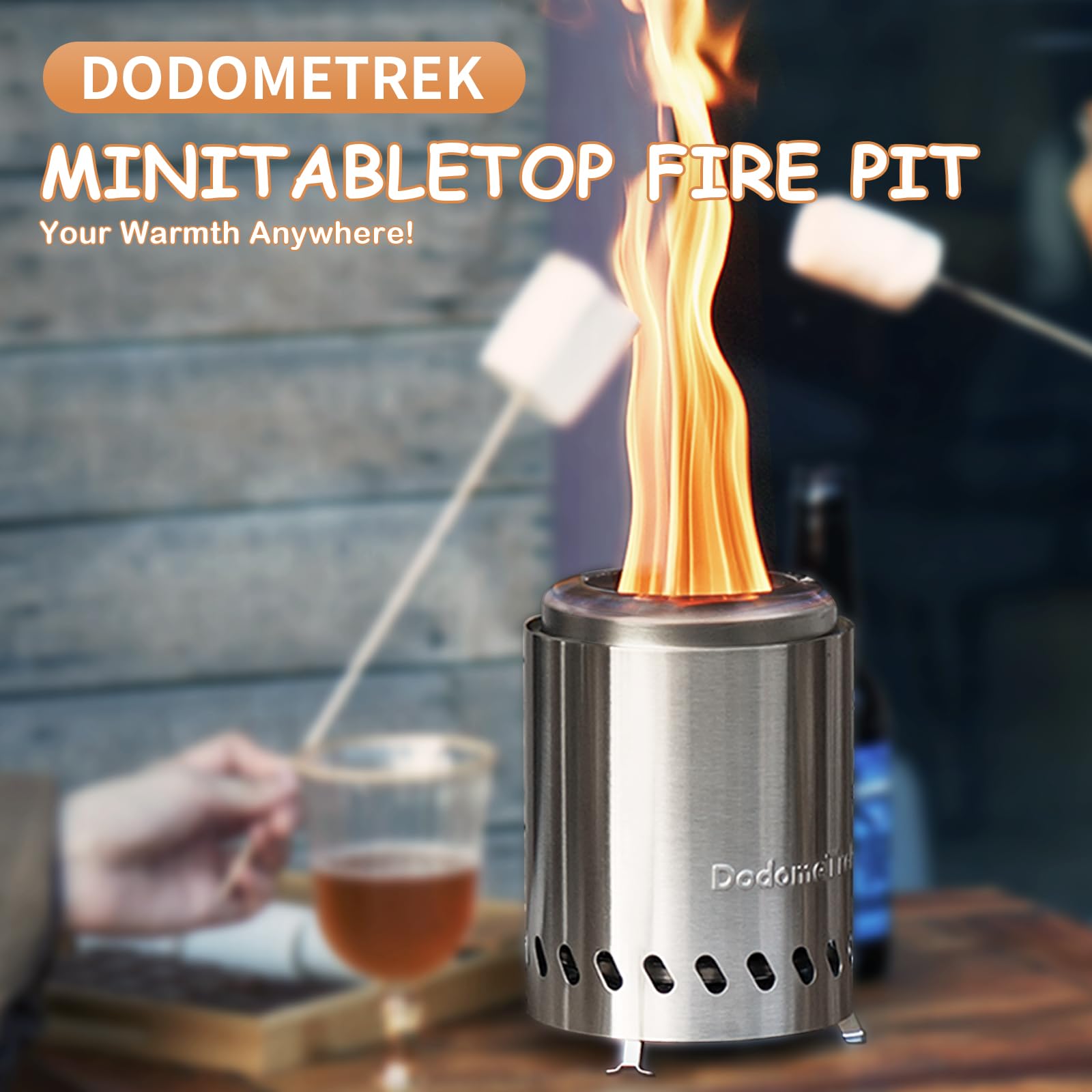 Chimenea de mesa de 5.5 pulgadas sin humo con bolsa de transporte, mini hoguera al aire libre con soporte, estufa portátil de camping para patio, alimentado por pellets o madera, acero