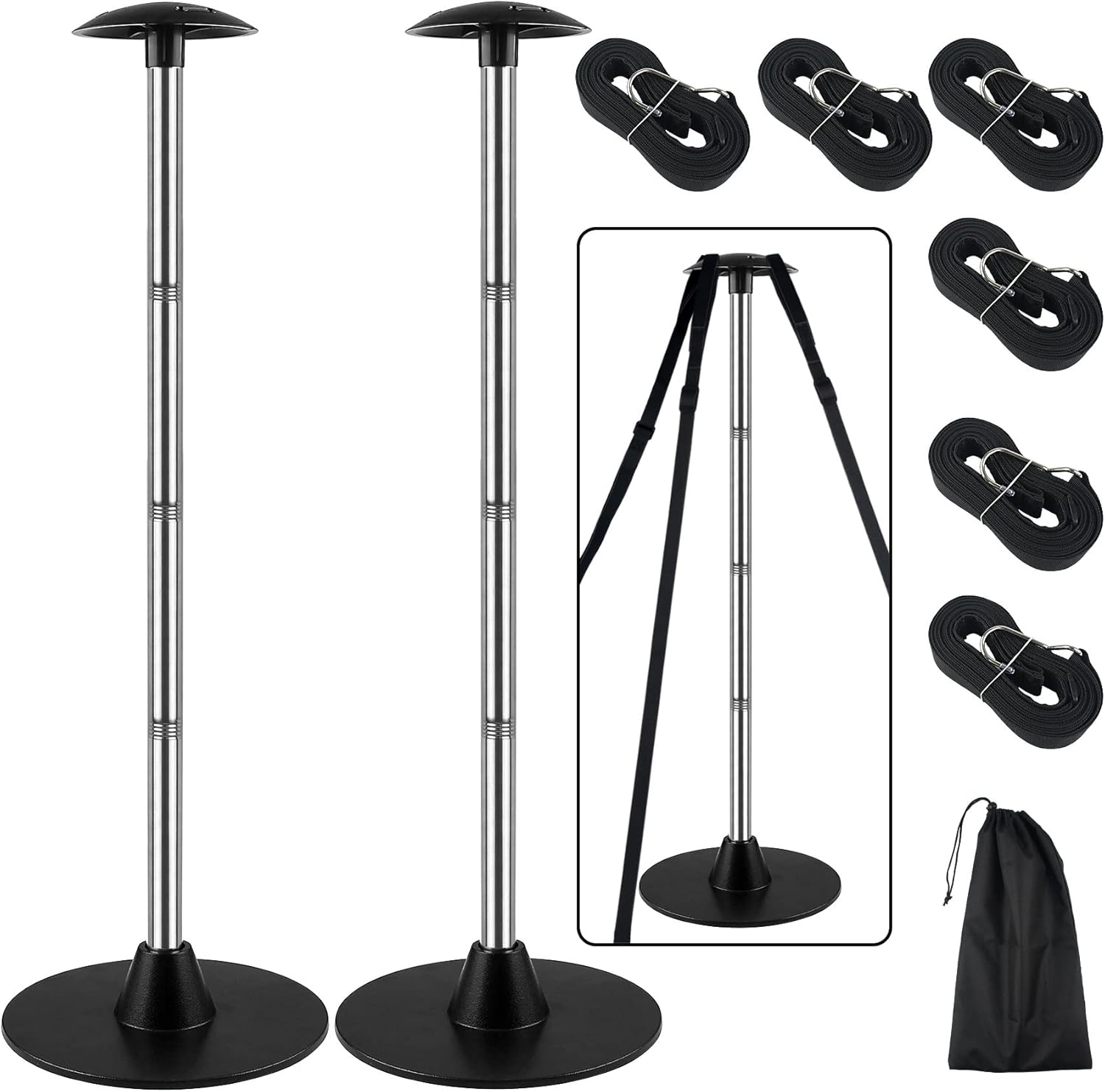 Boat Cover Support Poles 2 Pack, Stainless Steel Pole Boat Cover Support System with Webbing Strap, 4-Stage Extension Adjustable Height of 16”-59”, for Boat Covers Prevent Water from Accumulation