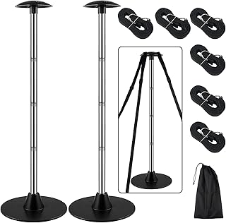 Boat Cover Support Poles 2 Pack, Stainless Steel Pole Boat Cover Support System with Webbing Strap, 4-Stage Extension Adjustable Height of 16”-59”, for Boat Covers Prevent Water from Accumulation