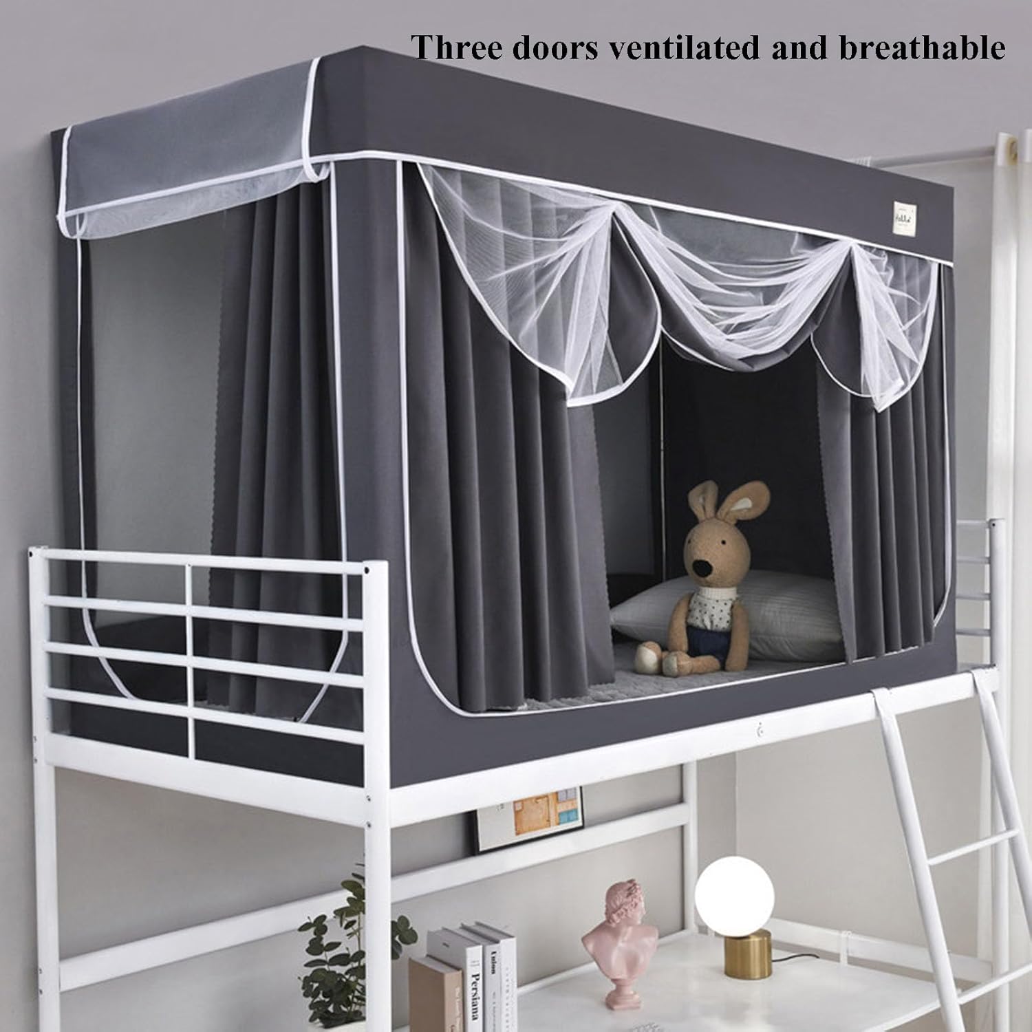 Portable Single Bed Canopy Tent with Breathable Curtain Indoor Sleeping Tent and Mosquito Net for Adult and Kids Bedroom Decoration Grey 190Lx90W x 90H