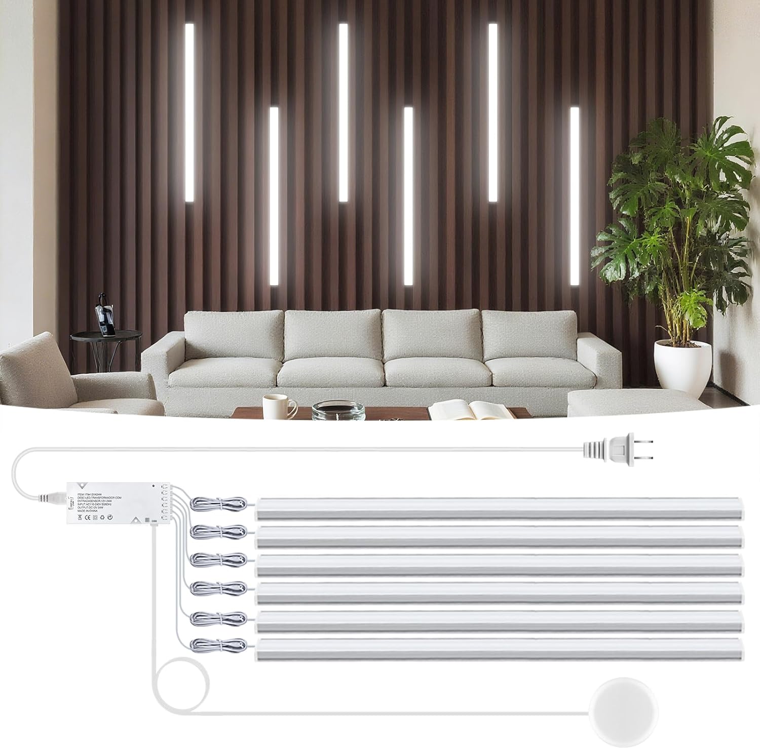 LED Under Cabinet Lighting 6-Pack 20 Inch,12V Ultra Thin Under Cabinet Lights,Touch Dimmable 6500K Super Bright White LED Bar Lights for Wall Decor, Kitchen,Pantry,Showcase,Shelf Lighting