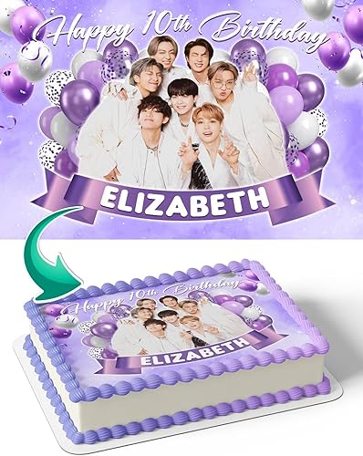 Generic Cakecery BTS K-Pop - Decoración comestible para pastel de cumpleaños, 1/4 hoja