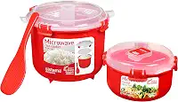 Panela e tigela de arroz Sistema, para micro-ondas, vermelho