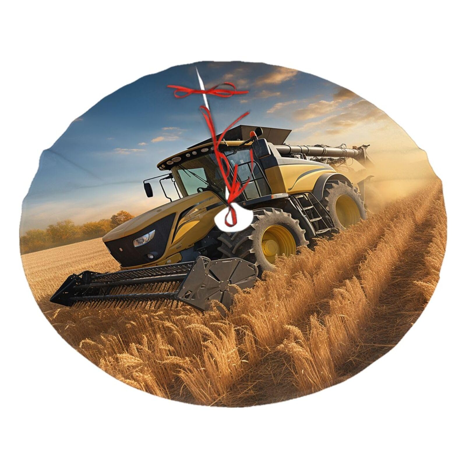 Farm Tractor Harvest Christmas Tree Skirt 48",Soft Plush Xmas Tree Mat Christmas Tree Oranment for Merry Christmas Party Holiday Indoor Outdoor Decorations