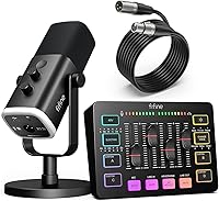 FIFINE AmpliGame KS5 Gaming Bundle: XLR/USB Dynamic Mic + RGB Audio Mixer for PC Streaming, Podcasts & Gaming