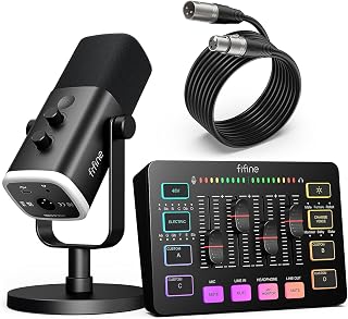 FIFINE AmpliGame KS5 Gaming Bundle: XLR/USB Dynamic Mic + RGB Audio Mixer for PC Streaming, Podcasts & Gaming